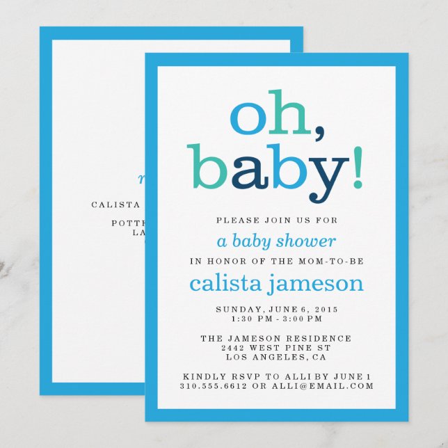 Mon bébé ! Moderne Blue Boy Baby Shower Invitation (Devant / Derrière)