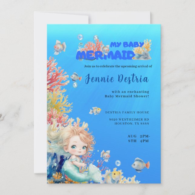 Mon bébé sirène, baby shower Invitation (Devant)