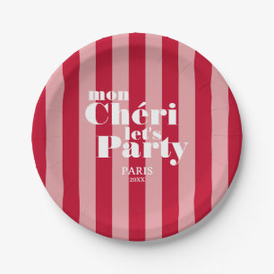 Mon Cherie Let's Party Cherry Red Bold Stripe Pappteller