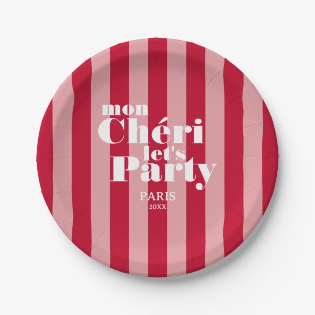 Mon Cherie Let's Party Cherry Red Bold Stripe Pappteller (Vorderseite)