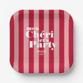 Mon Cherie Let's Party Cherry Red Bold Stripe Pappteller