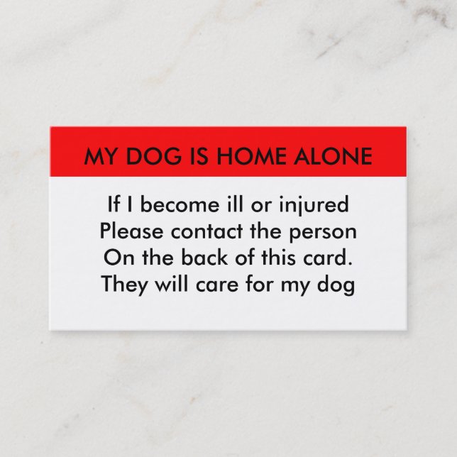 Mon chien est seul à la maison carte de contact (Devant)
