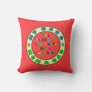 MON HÉROS SONT MOM ET PAPA Coussin 16" x 16" Rouge