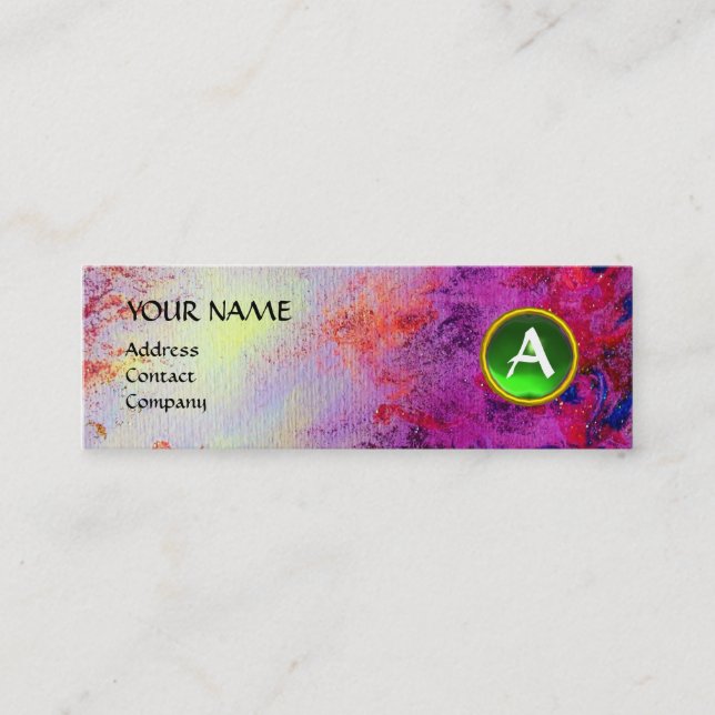 MON MONOGRAM hell fuchsisch lila grün Mini Visitenkarte (Vorderseite)