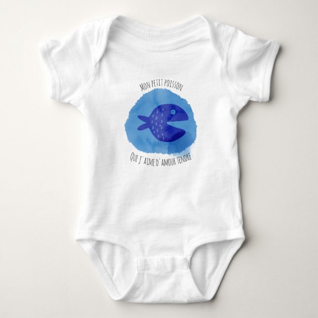 Mon Petit Poisson Wasserfarbe T - Shirt Funny Fish (Vorderseite)