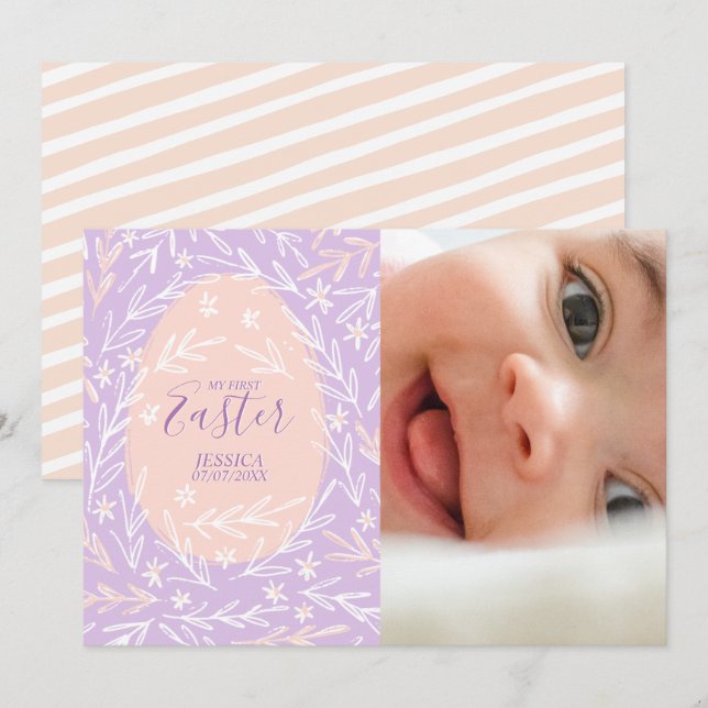 Mon premier Carte photo de bébé rose Peach et Lila (Devant / Derrière)