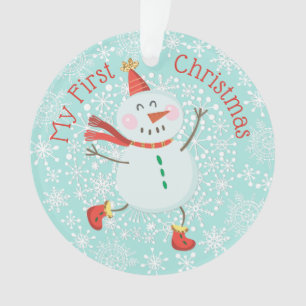 Mon premier Noël Baby Photo Snowman Snowflakes