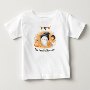 Mon premier T-shirt bébé Halloween Orange Boo Ghos