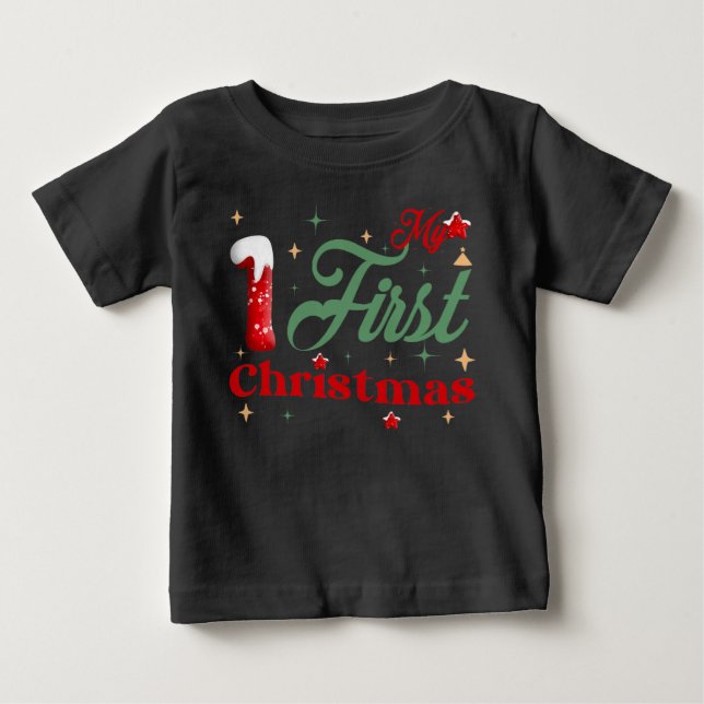 Mon premier T-shirt Black Baby Fine Jersey de Noël (Devant)