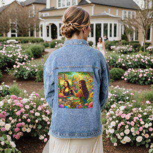 Mona dessine Mona dans un jardin de fleurs