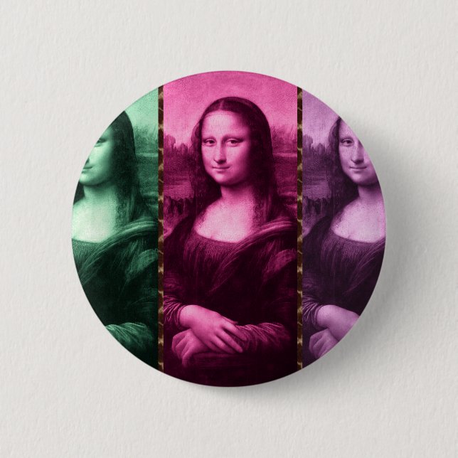 Mona Lisa Animal Print Green Pink Lila Button (Vorderseite)