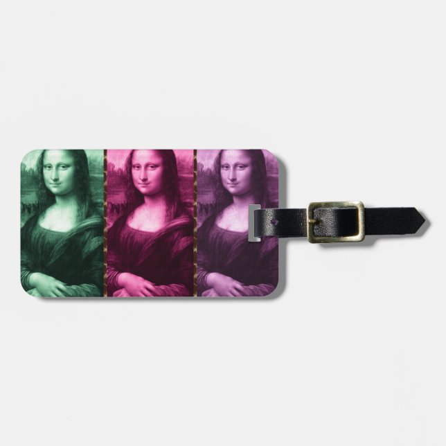 Mona Lisa Animal Print Green Pink Lila Gepäckanhänger (Vorderseite horizontal)