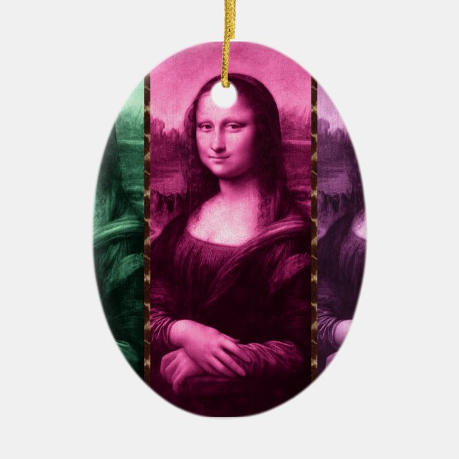 Mona Lisa Animal Print Green Pink Lila Keramik Ornament (Vorne)