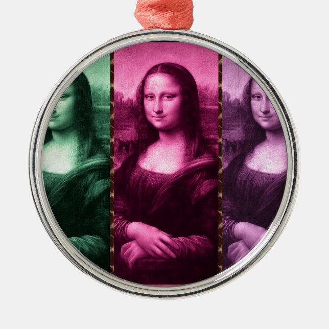 Mona Lisa Animal Print Green Pink Lila Ornament Aus Metall (Vorne)