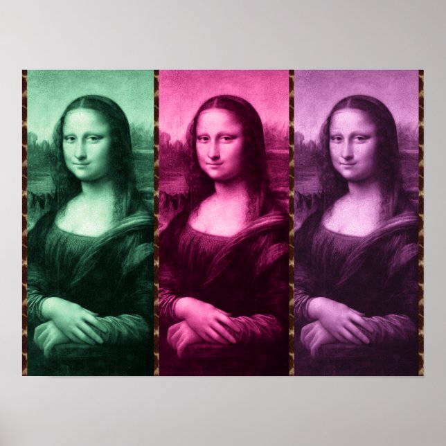 Mona Lisa Animal Print Green Pink Lila Poster (Vorne)