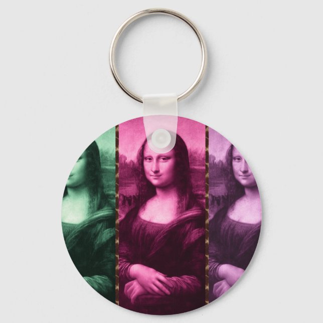 Mona Lisa Animal Print Green Pink Lila Schlüsselanhänger (Vorderseite)