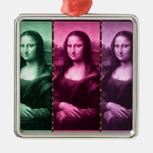 Mona Lisa Animal Print Green Pink Lila Silbernes Ornament