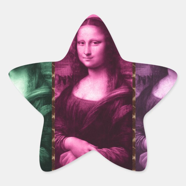 Mona Lisa Animal Print Green Pink Lila Stern-Aufkleber (Vorderseite)