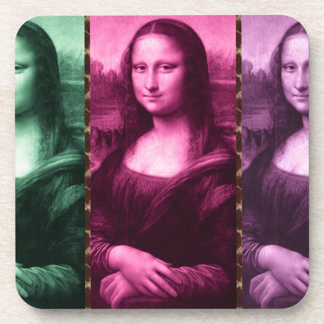 Mona Lisa Animal Print Green Pink Lila Untersetzer (Vorderseite)
