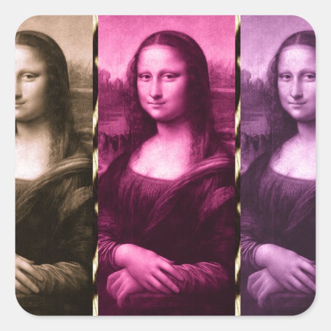 Mona Lisa Animal Print Lila Pink Chocolate Quadratischer Aufkleber (Vorderseite)