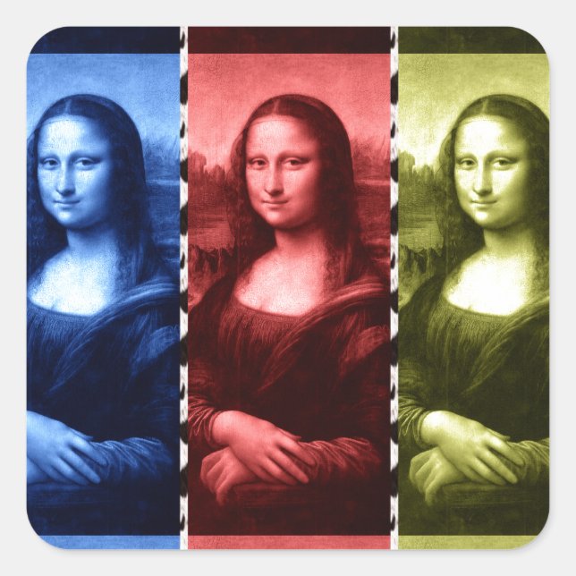 Mona Lisa Animal Print Primary Colors Quadratischer Aufkleber (Vorderseite)