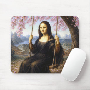 Mona Lisa auf einer Schaukel in Kirschblüten Mousepad