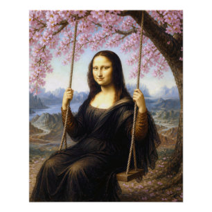 Mona Lisa auf einer Schaukel unter Kirschblüten Poster