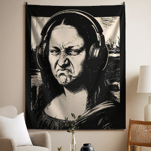 Mona Lisa Bass Gesicht Lustige Musikliebhaber DJs Wandteppich
