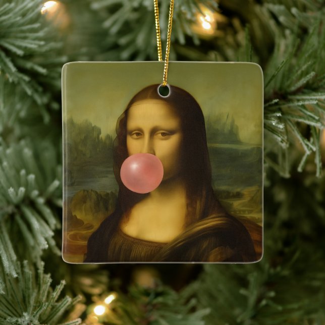 Mona Lisa Blase Pink Bubble Gum Keramikornament (Baum)