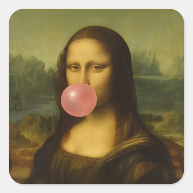 Mona Lisa Blase Pink Bubble Gum Quadratischer Aufkleber (Vorderseite)