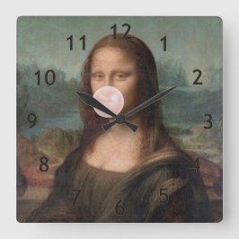 Mona Lisa Blasst Pink Bubble gum Quadratische Wanduhr