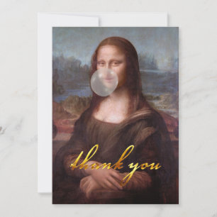 Mona Lisa bläst einen grauen Kaugummi Dankeskarte