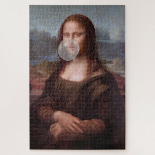 Mona Lisa bläst grauen Kaugummi