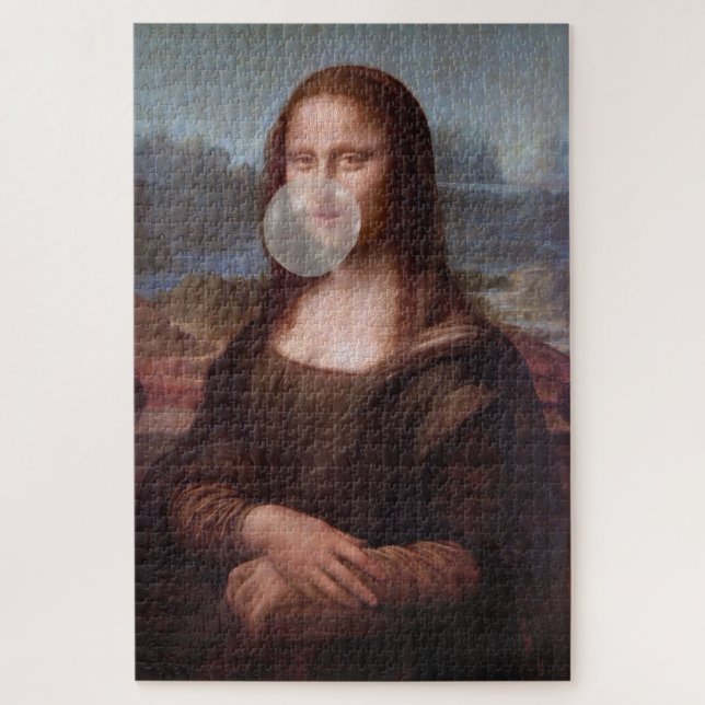 Mona Lisa bläst grauen Kaugummi (Vertikal)