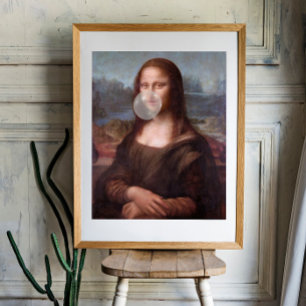 Mona Lisa bläst grauen Kaugummi Fotodruck