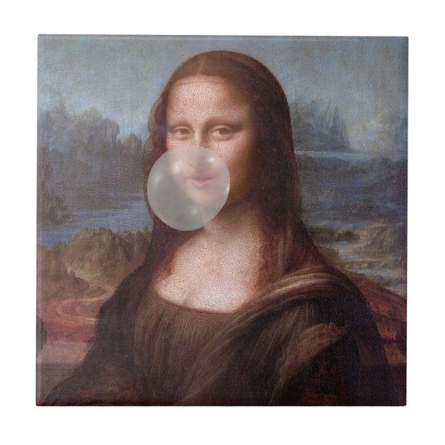 Mona Lisa bläst graues Kaugummi Fliese (Vorderseite)