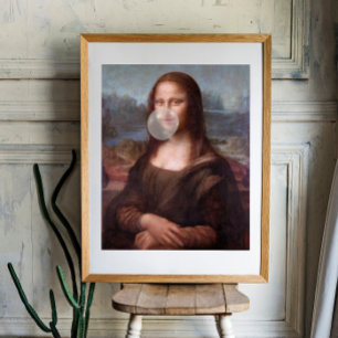 Mona Lisa bläst graues Kaugummi Fotodruck