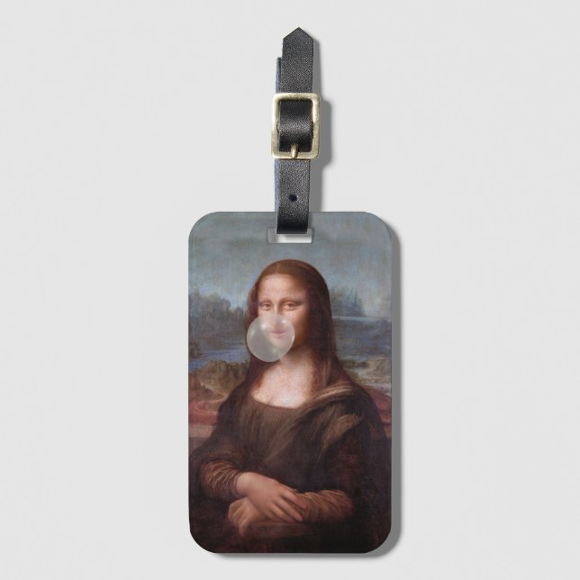 Mona Lisa bläst graues Kaugummi Gepäckanhänger (Vorderseite Vertikal)