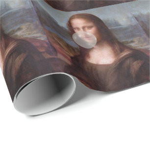 Mona Lisa bläst graues Kaugummi Geschenkpapier