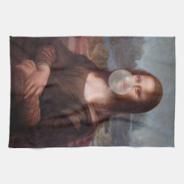 Mona Lisa bläst graues Kaugummi Geschirrtuch
