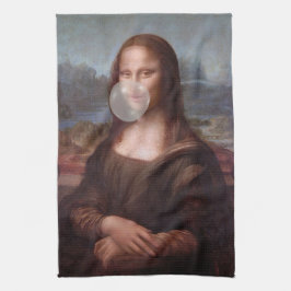 Mona Lisa bläst graues Kaugummi Geschirrtuch