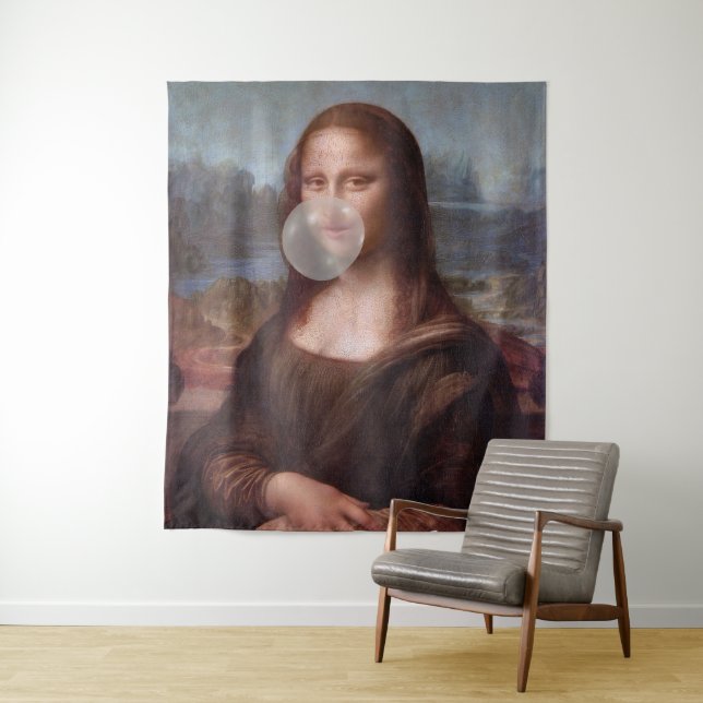 Mona Lisa bläst großen Kaugummi  Wandteppich (Beispiel)