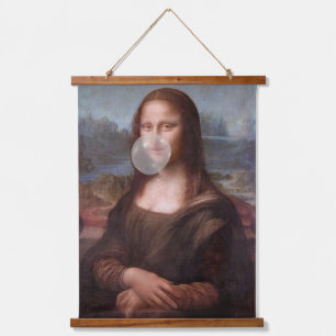Mona Lisa bläst großen Kaugummi Wandteppich Mit Holzrahmen