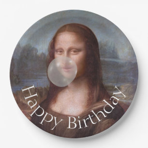 Mona Lisa bläst Kaugummi Glücklicher Geburtstag Pappteller