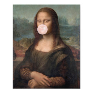 Mona Lisa bläst rosa Kaugummi Fotodruck