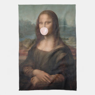 Mona Lisa bläst rosa Kaugummi Geschirrtuch