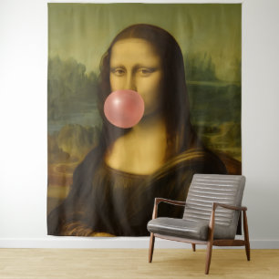 Mona Lisa bläst rosa Kaugummi Wandteppich