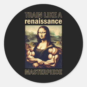 Mona Lisa Bodybuilding Muscle Gym Weightlift Wo Runder Aufkleber