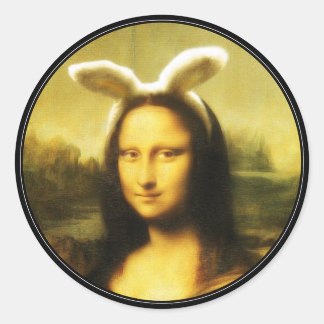 Mona Lisa, die Osterhase Runder Aufkleber (Vorderseite)