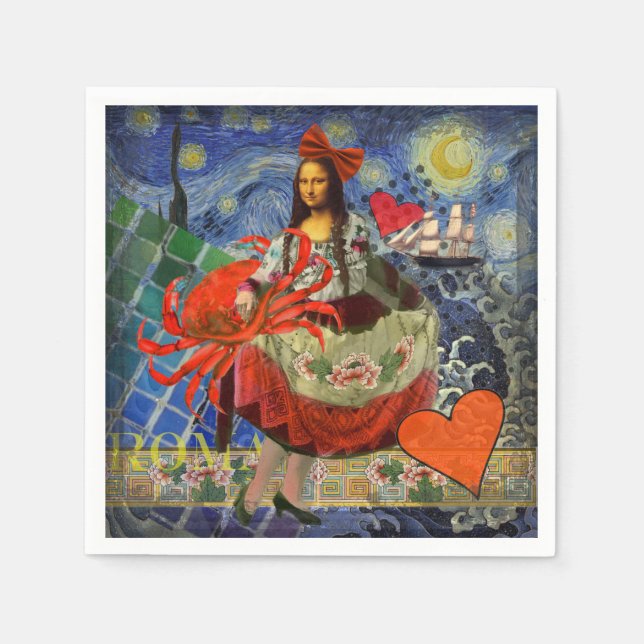 Mona Lisa Fun Zodiac Whimsical Serviette (Vorderseite)